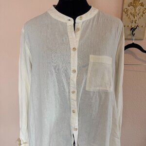 Pilcro and the Letter Press Banded Collar Linen Blend Top Ivory Small
